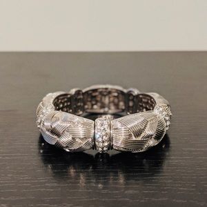 Silver Braid Design Bracelet w/Rhinestones